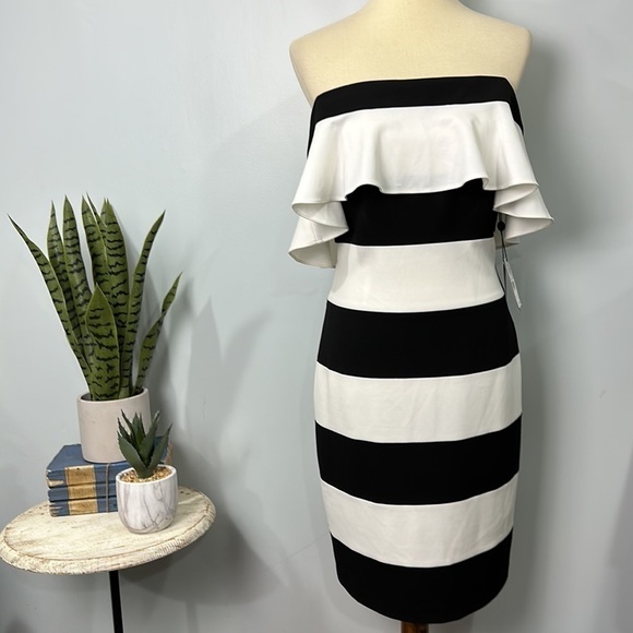 Adrianna Papell NWT Off shoulder block ruffle dress size 6 - Picture 1 of 13